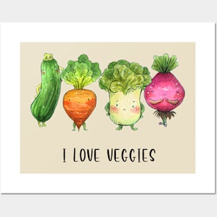 "I love Veggies" Cute Watercolour Handmade Posters and Art